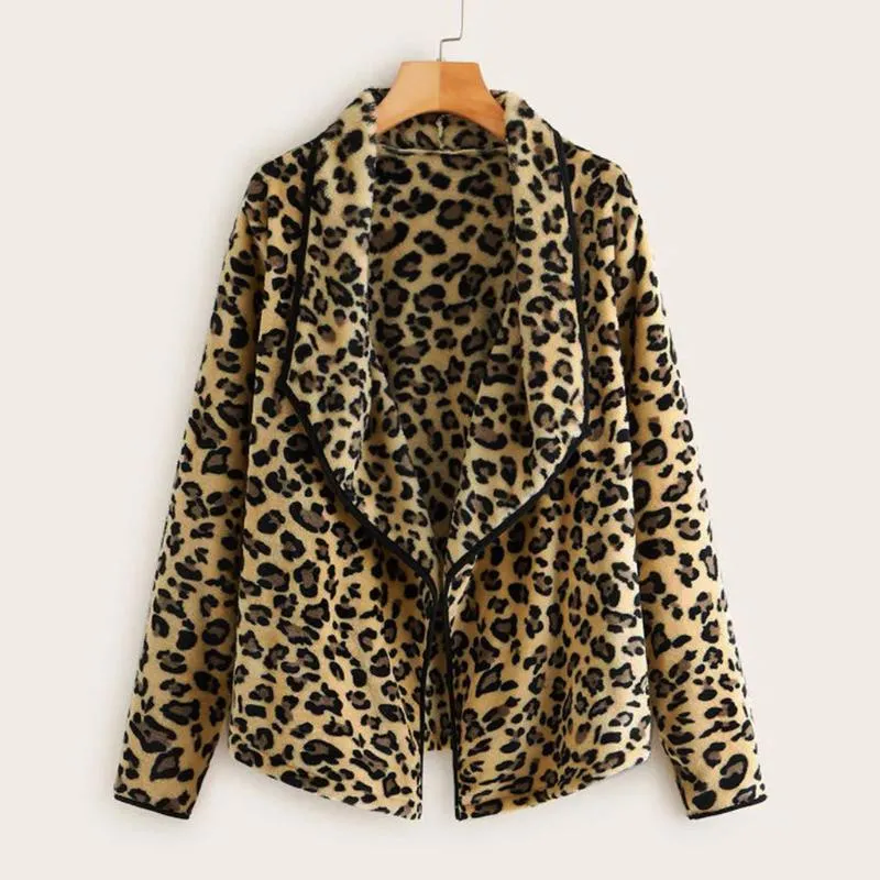 Abrigos mujer invierno 2020 manteau d'hiver femmes léopard en peluche col irrégulier ample laine manteau veste chaqueta mujer ropa