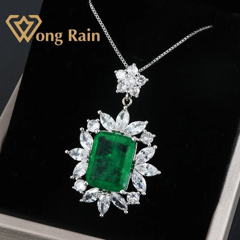 Wong Rain Vintage 100% 925 Sterling Silver Created Moissanite Emerald Gemstone Wedding Pendent Necklace Fine Jewelry Wholesale LJ201009