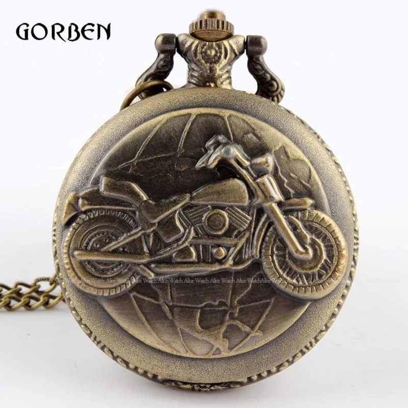 Bronze Motorcycle Pocket Watch Necklace Pendant Chain Vintage Motorbike MOTO Quartz Pocket Watch Unisex Gifts Relogio De Bolso1