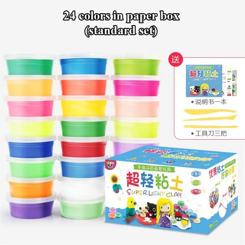 12/24/36 colori Super Light Modeling Clay Set Air Dry Soft Plastilina Plastilina Play Dough Playdough Argilla polimerica Giocattolo fai da te 201226