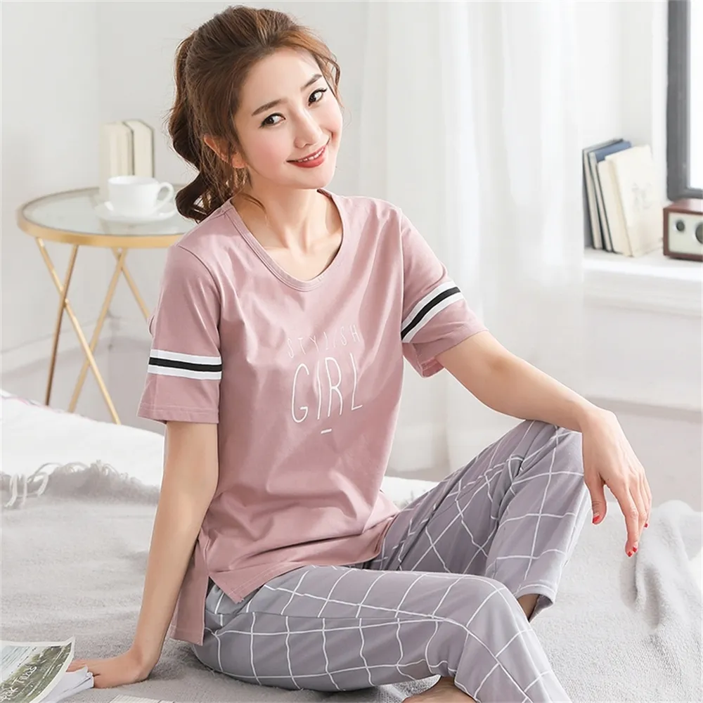 Soft Plaid 5XL Pajama Set For Women Short Sleeve Top And Long Pajama Pants  Women Perfect For Summer Home Wear LJ200822 From Luo03, $17.51