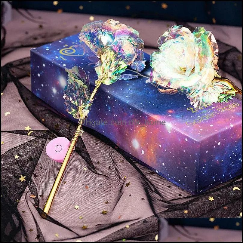 24K Gold Foil Rose Flower LED Luminous Galaxy Mother`s Day Valentine`s Day Gift Fashion Gift Box DEC580