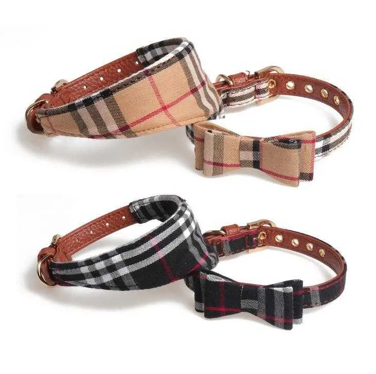 Top Quality Fashion Dog Collar and Leash Set with Bow Dog triangle towel Tie Pretty Metal Buckle Small Dog&Cat Collar Pet Accessor2401