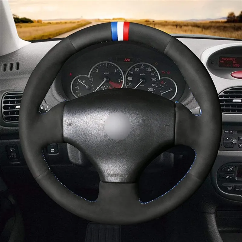 Couverture de volant de voiture bricolage accessoires intérieurs cousus à la main pour Peugeot 206 1998-2005 206 SW 2003-2005 206 CC 2004 2005253u