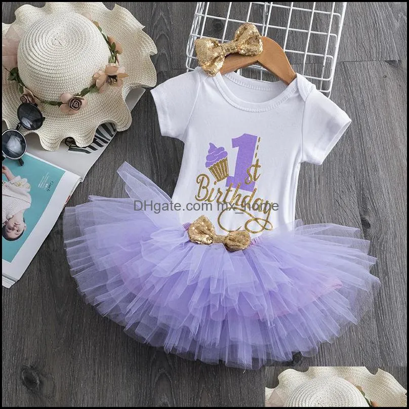 Baby letter Clothing Sets girls Sequins Bow headband+letter romper+TuTu lace skirts 3pcs/set Boutique kids Birthday party Clothes Set