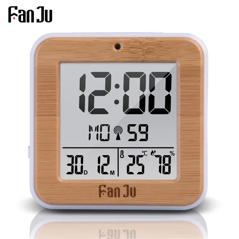 FanJu FJ3533 Réveil numérique LED Température Humidité Double alarme Rétro-éclairage automatique Snooze Date Thermomètre Table de bureau Horloge 201222