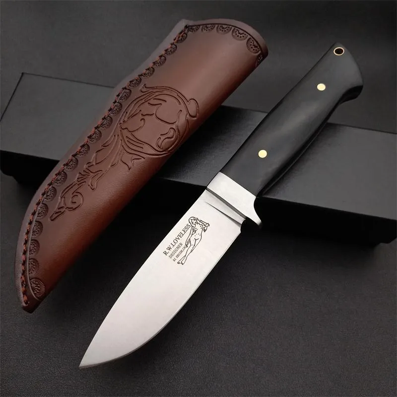 RW Survival Straight Knife D2 Satin Drop Point Blade Full Tang Rosewood Handle Fixed Blades Knives With Leather Sheath7768093