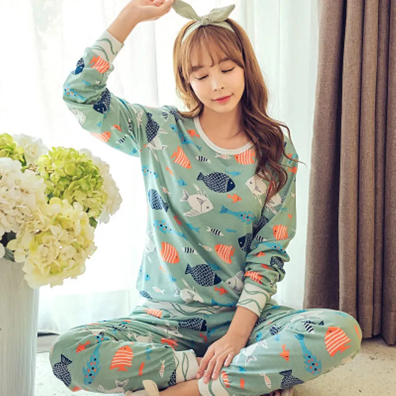 Dames pyjama sets lange mouw pak dier cartoon grote maat meisjes nachtkleding dames pijamas pak home kleding pyjama femme y200708