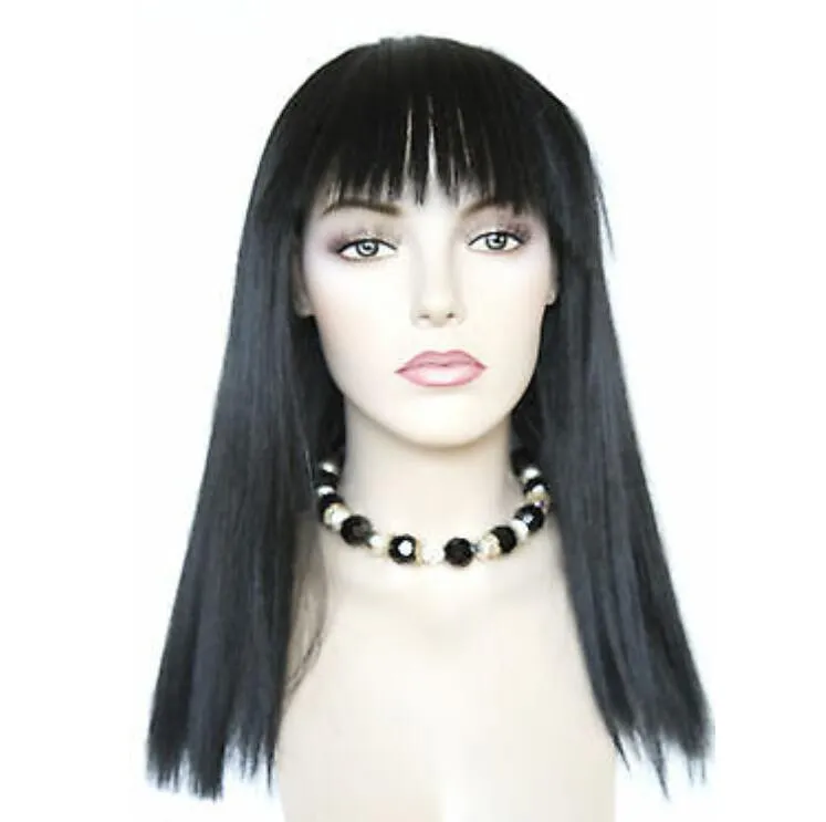 Cleo Long Medium Black Straight Costume Pruiken Blunt Pony