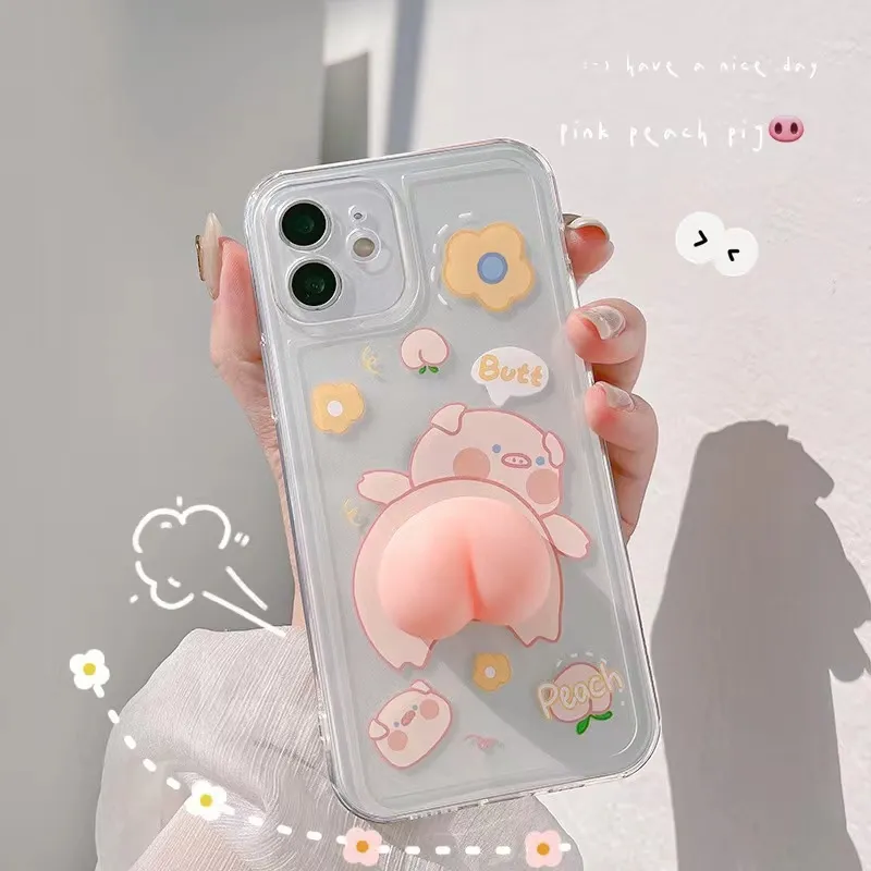 3 차원 돼지 엉덩이 전화 케이스는 iphone13 11mini 12pro max 핀치 7/8 실리콘 슬리브에 적합합니다.