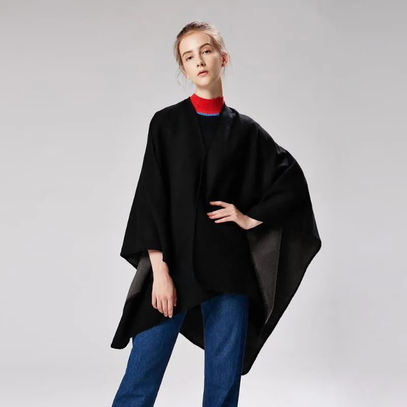 Fast färg imitation cashmere stora öppna gaffel sjal Europe och Förenta staterna för att hålla varm monokrom Cape Plain Cape.