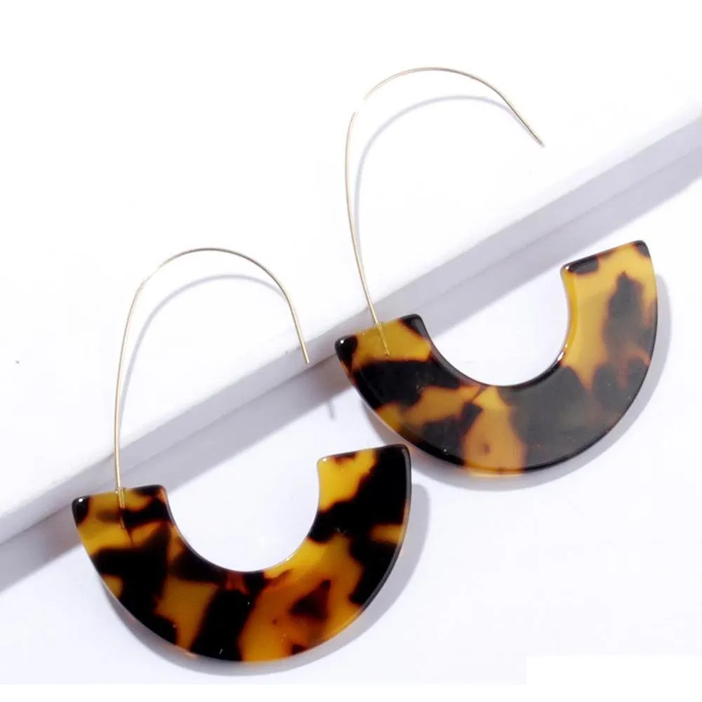 fashion leopard brand design acrylic earrings acetate tortoise shell semicircle dangle earrings big hook resin drop earring for women