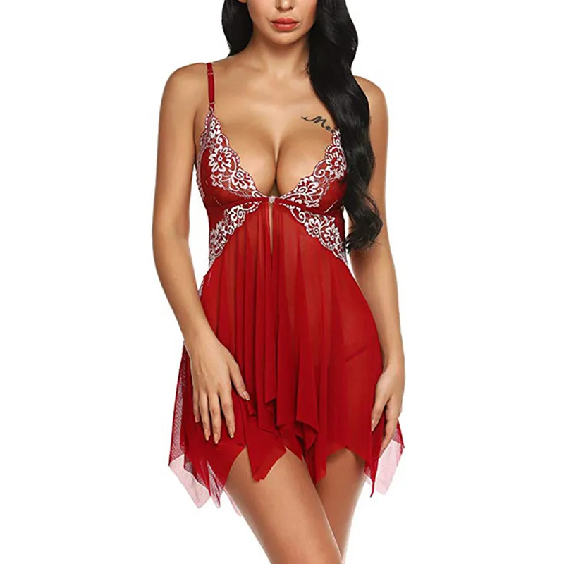 Femmes Lingerie Floral Sexy Pyjamas Transparent V Cou Vêtements De Nuit Dentelle Chemise De Nuit Sexy Babydoll Harnais Pyjamas