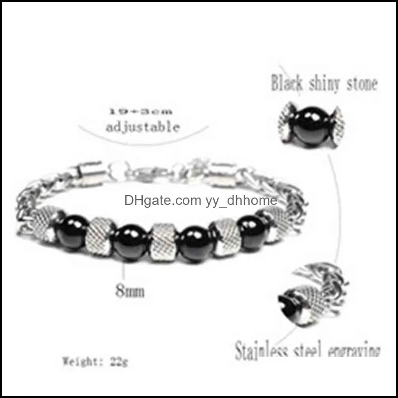 JS-003 Wholale Fashion Natural Stone Accsory Stainls Steel Black Male Punk Style Dainty Bracelet For Men