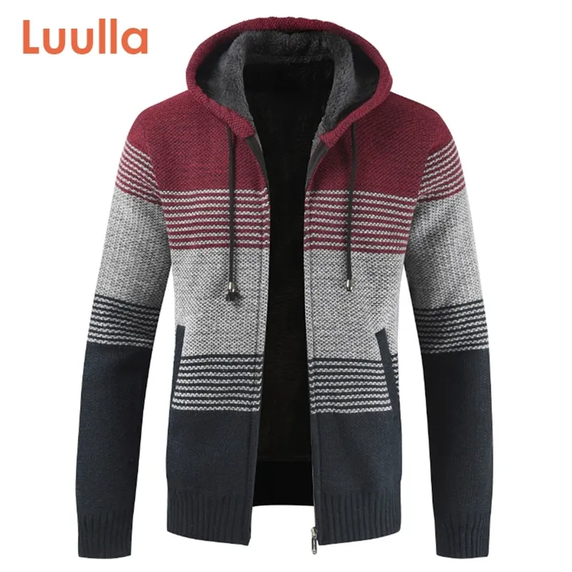 LULLLA Pull manteau Hommes printemps épais cardigan chaud cardigan cardigan jumpers veste hommes rayé caissier laine liner zipper manteau en polaire 201028