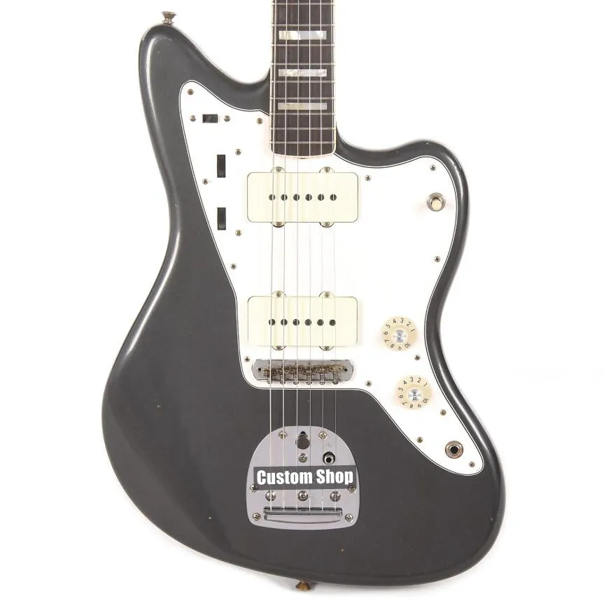 ¡Promoción! 1959 JazzMaster Journeyman Metallic Plata Guitarra eléctrica Amplio Pastillas de Lollar, Cuerpo de Alder, Tapa de Interruptor AMBER, Sintonizadores Vintage
