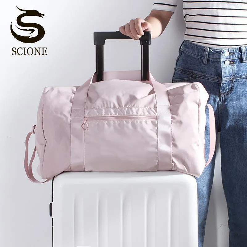 Duffel Bags Women Foldable Travel Handbags Large Capacity Luggage Bag Lightweight Shoulder Solid Color Fitness Sports 2021 XA213M1