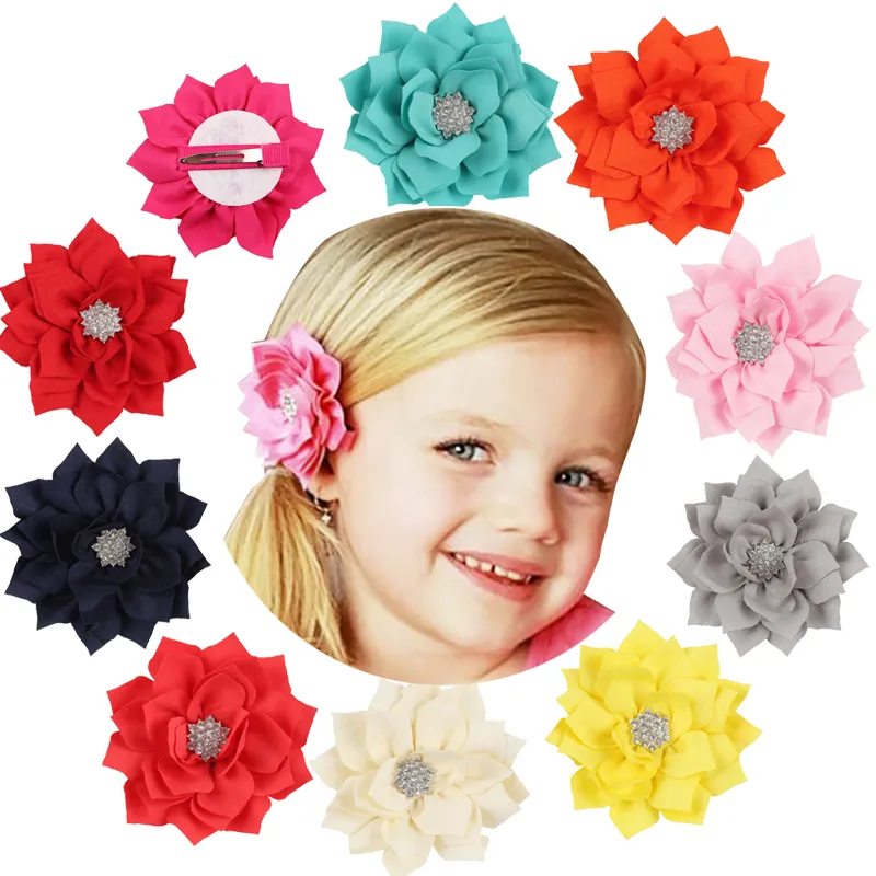Baby Girls Hairpins Hairpins Hair Clips Chiffon Flower with Grosgrain Ribbon Clip Lotus Barrette Childrens Hair Associory Kids Headwear QH027