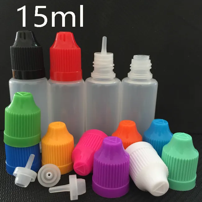 Bouteille d'huile à aiguille vide PE de 15ml, flacon compte-gouttes en plastique pour jus et liquide, LDPE avec capuchon à l'épreuve des enfants