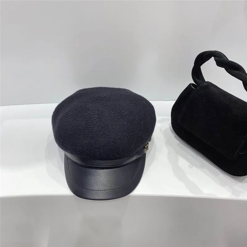 women hat beret wool octagonal cap lady fashion item wool leather stitching Christmas present spring autumn winter accessories casquette