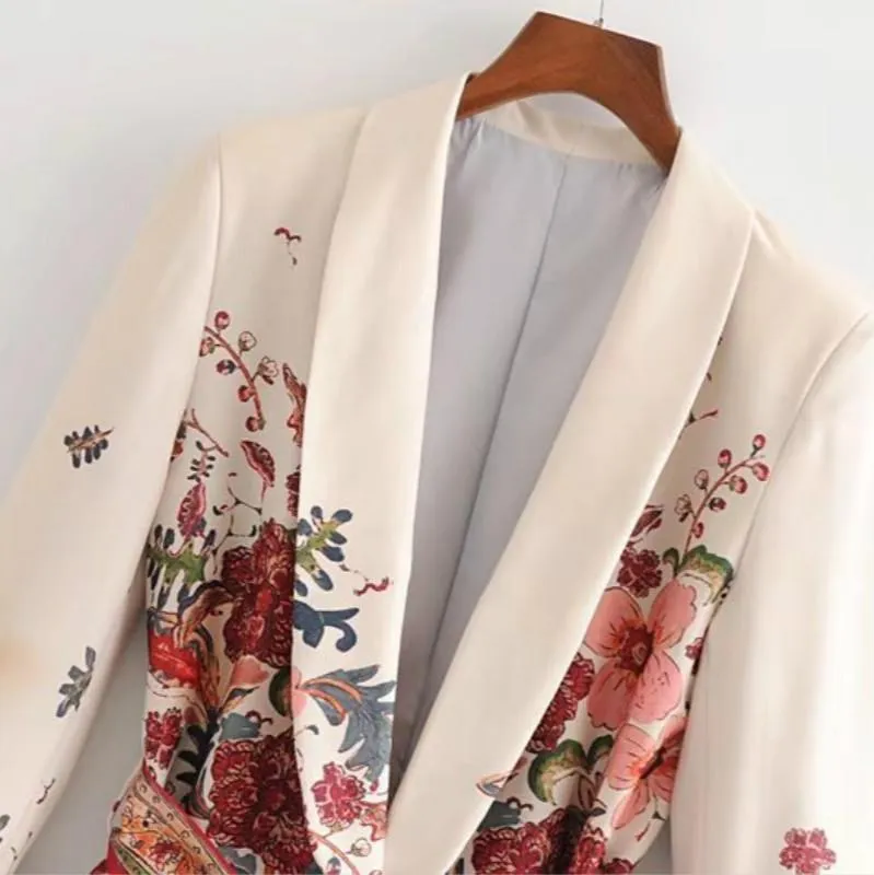 Chaqueta de traje femenino estampado vintage con cinturón de pantalón de pierna ancha juego Harajuku Women Coat 2020 Spring Elegant Outwear Lady Blazer1
