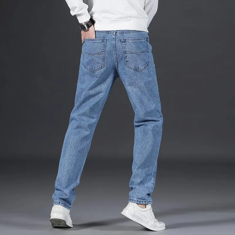 Men's Jeans Spring And Autumn 2021 Casual Blue Fashion Regular-fit Stretch Classic Light Trousers Large Size 40239E
