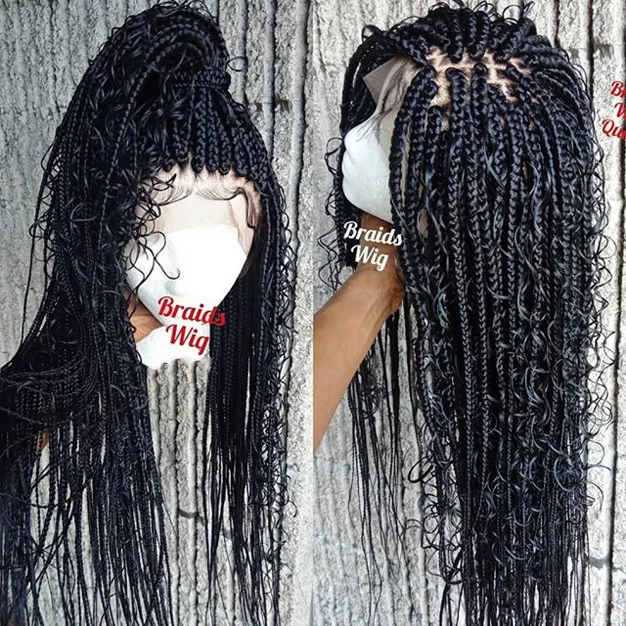 Fashion 180density full Beautiful Goddess box braids Lace front wig handmade curly braids Cornrow wig for black women