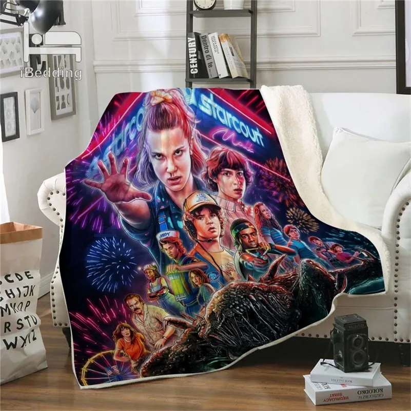 Nuovo film horror Stranger-Things Premium coperta da tiro Stampa su richiesta Coperte Sherpa per divano Personalizzato fai da te peluche trapunta sottile LJ201127