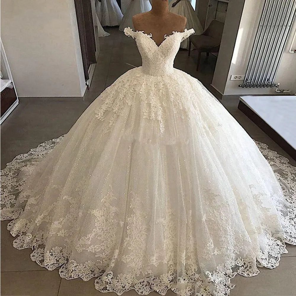 Romantic Lace Wedding Dresses: Elegant Off The Shoulder Ball Gown With ...