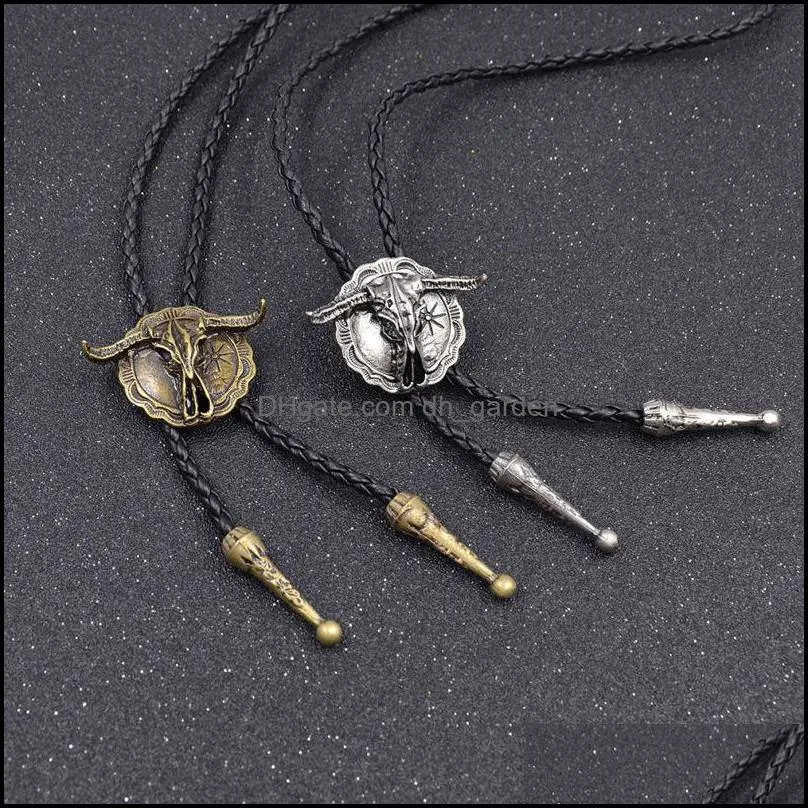 Fashion Western bull head Bolo Tie Polo necklace Retro alloy sweater chain black long necklace ornaments