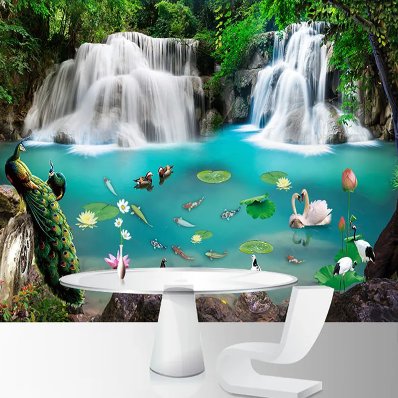 3D Tapeta Modern Waterfalls Peacock Lake Nature Sceneria zdjęcie ścienne Mural Mural salon sofa