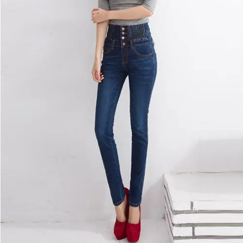 Джинсы женские высокие талии эластичные узкие джинсовые длинные брюки карандаш плюс размер 40 женщин джинсы камизы феминина леди жирные брюки