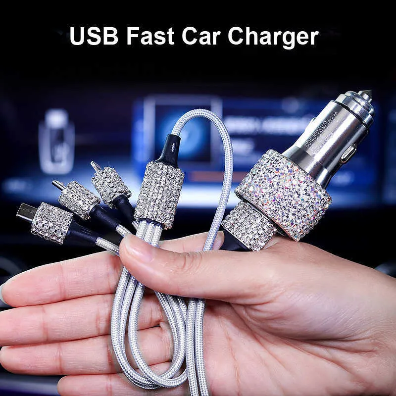 USB-autolader voor mobiele telefoon Tablet GPS Crystal Diamond Data Kabel Telefoon Houder Klantgericht