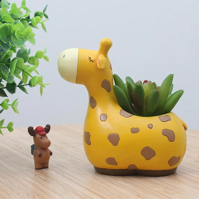 1PC mignon girafe résine plante succulente pot décoratif bureau pot de fleur mini bonsaï planteur maison jardin décor Y200709