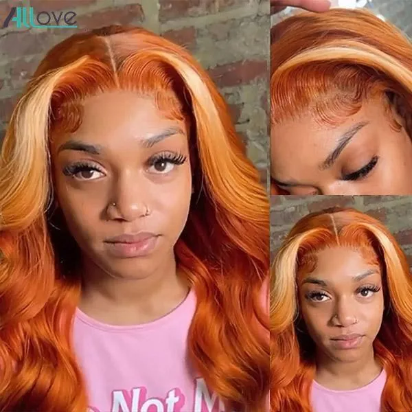 HD Lace Front Wig Body Wave for Women Allove Orange Ginger Blonde 613 Colored Wig Straight Pre-Plucked Frontal 13x4 13x1 T Part Human Hair Wigs Transparent 28 32 Inch