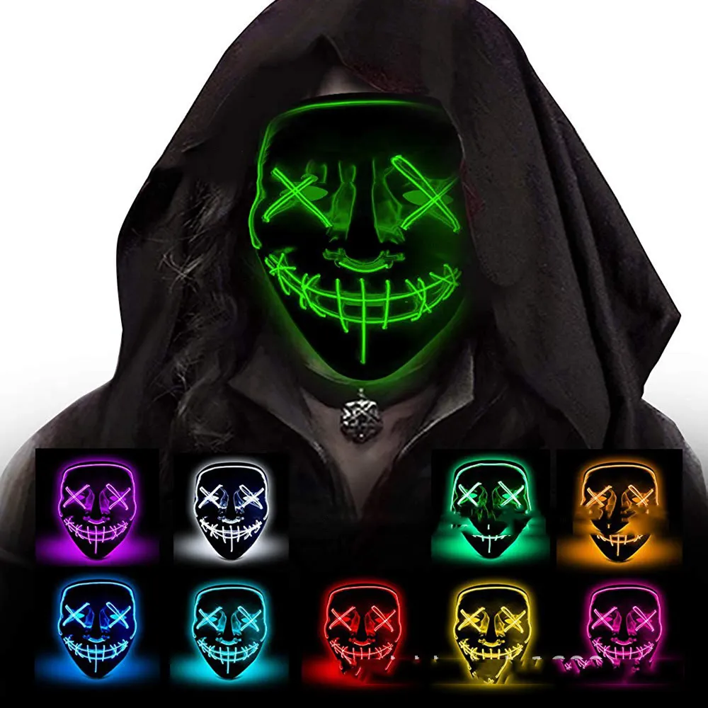 Halloween Horror LED Glowing Mask Purge Election Mascara Costume DJ Party Light Up Luminous 10 Colors