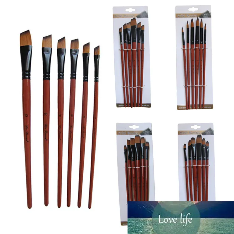 6 Pcs Painting Craft Nylon Hair Brown Pen Brushes Art Model Paint Artist Paint Brushes Set Acrylic Oil Watercolour