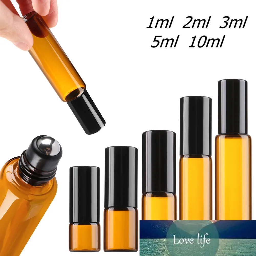 1Pcs Empty 1ml 2ml 3ml 5ml 10ml Amber Thin Glass Roll on Bottle Sample Test Essential Oil Vials with Roller Ball Refillable
