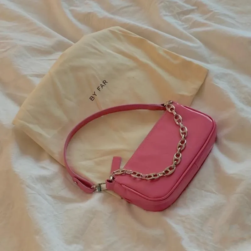 Projekt Marka Patent Leather Pink Park Mini Kobiety Torebki Baguette Luksusowe Vintage Torby Na Ramię Łańcuch Tote Messenger Torba Q1230