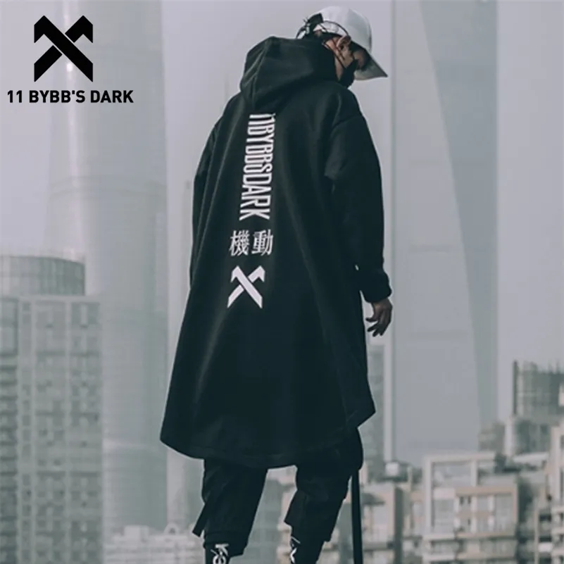 11 Bybb's Dark Letter Bordado Hip Hop Manto Longo Jaqueta Homens Casual Streetwear Bolsos de Harajuku Turtleneck Trench Coats Masculino 20114