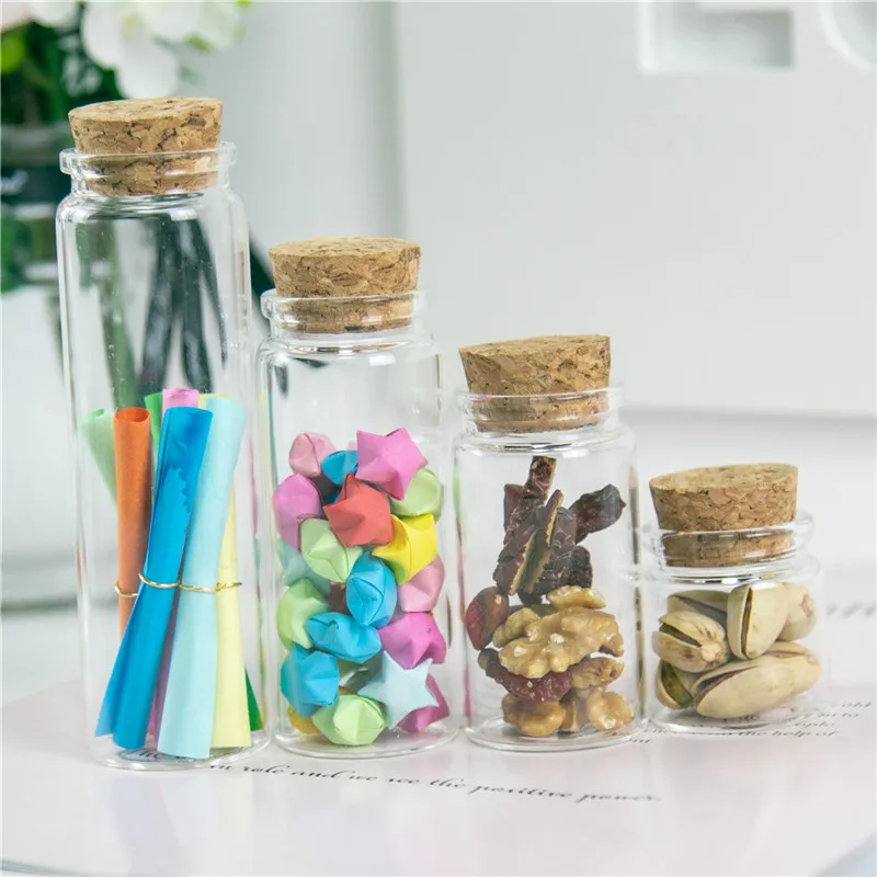 Mini Glass Bottle with Cork Stopper 20ml 50ml 65ml 90ml Empty Jars Vial Sweets Vanilla Pill Food Perfume Containers 12pcs