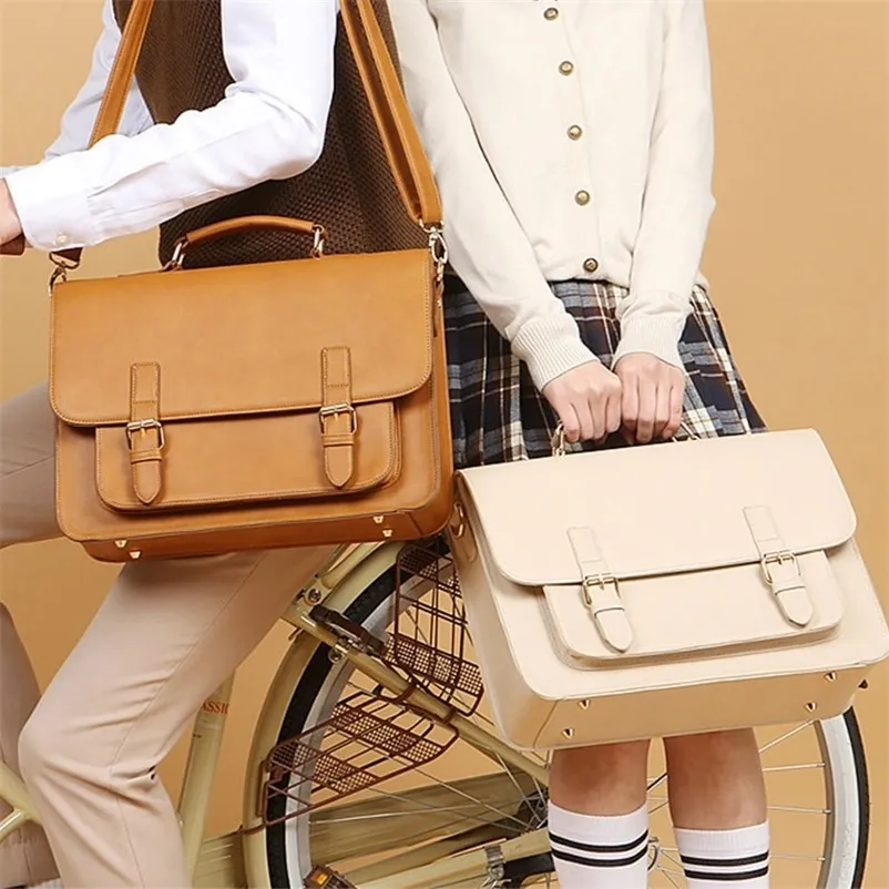 Women British Leather Handbag Business Briefcase Men 13.3" Laptop Bag Schoolbag Male Shoulder Textbook s 220216