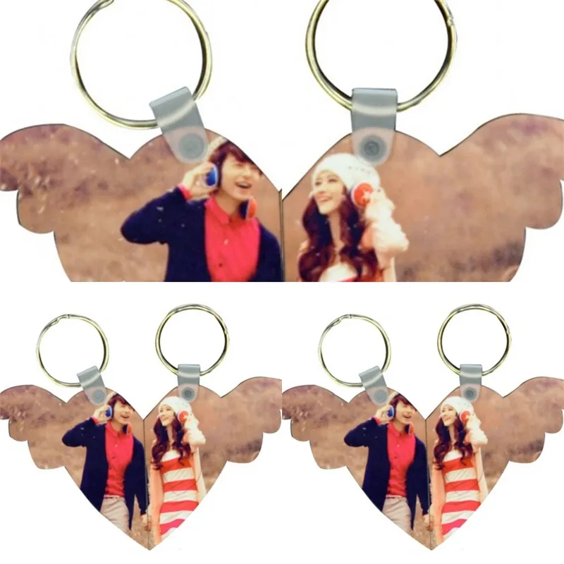 Metal Key Buckle Sublimation Blank Cute DIY Pattern Chain MDF Love Heart Wing Shape Knapsack Ring Gift 3 4ex L2