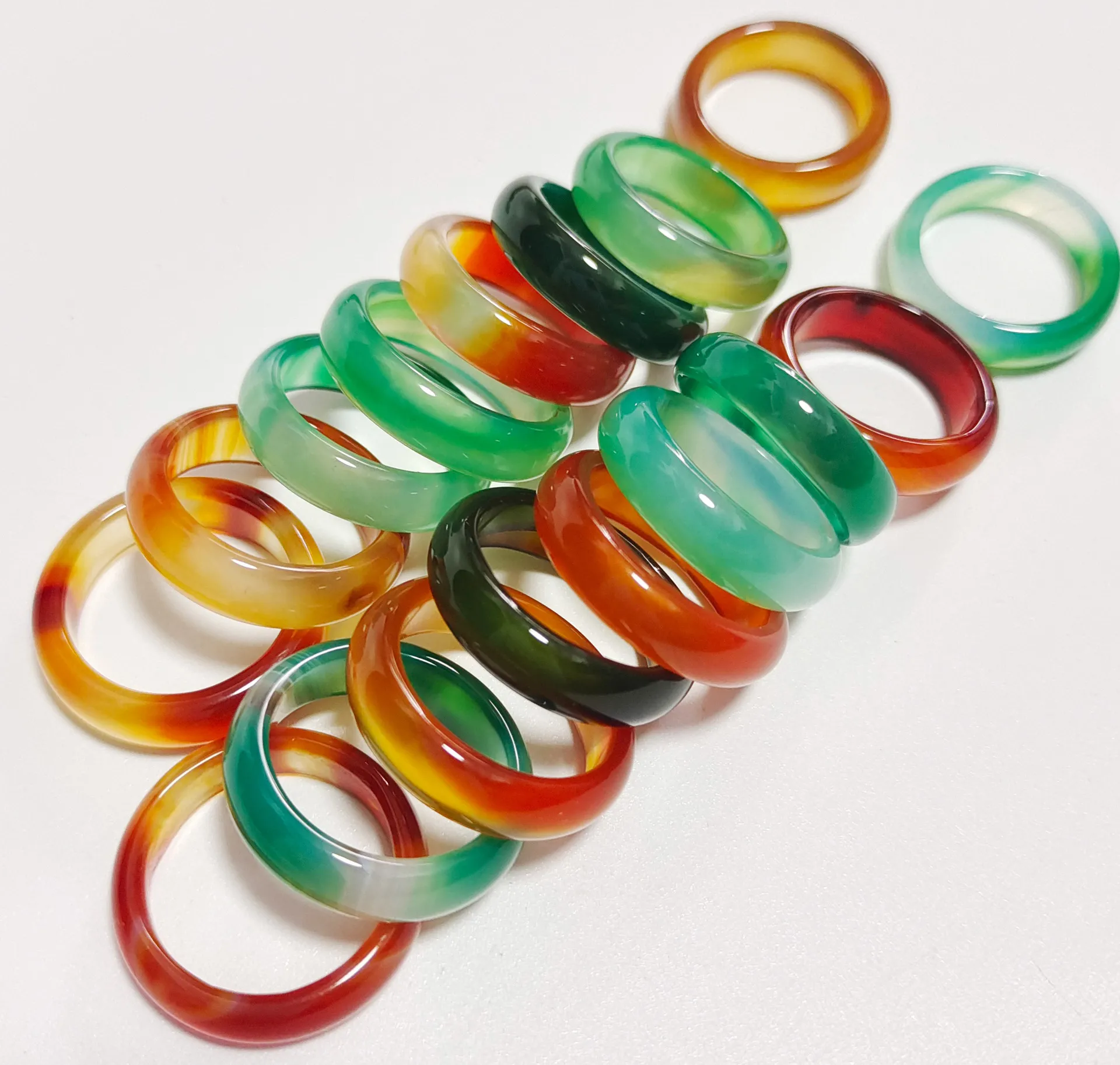 6mm Wide Stripe Green Yellow Glass Crystal Agate Jade Ring Jewelry Finger Rings For Women Men