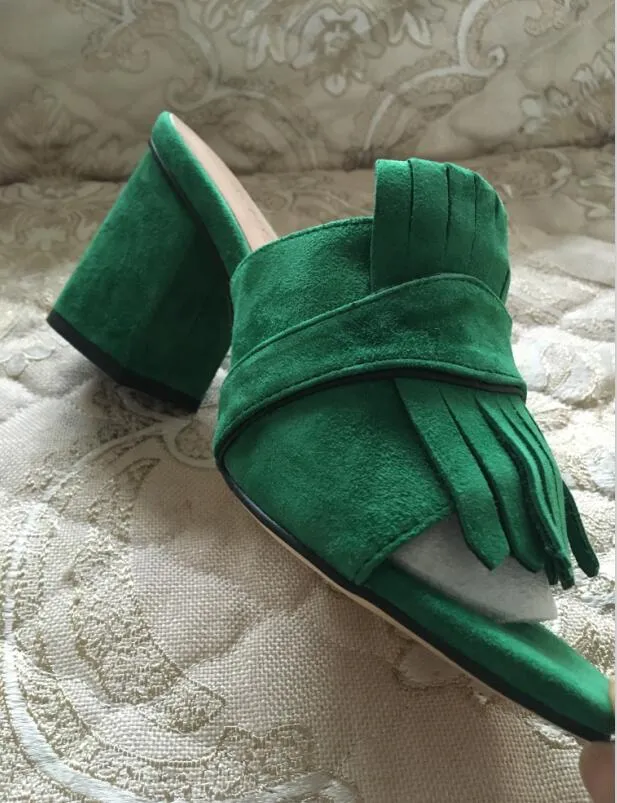 2021 hot selling women`s thick heel sandals shoes office lady casual red slides sandals green short heels girls fashion black suede 42 #P76