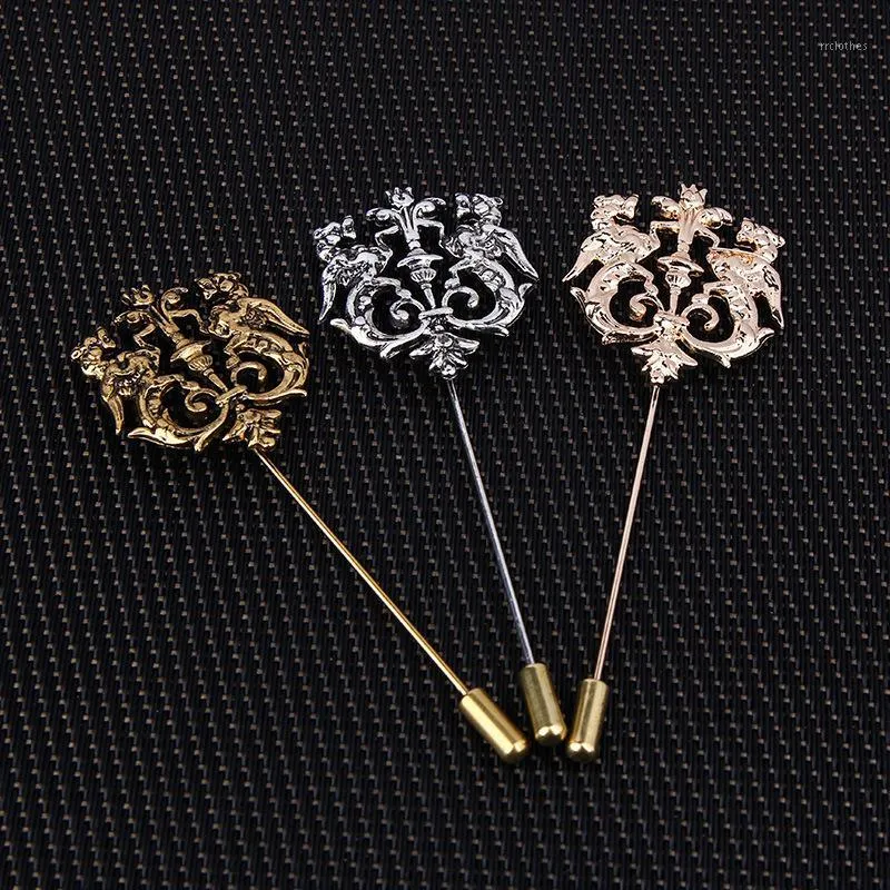 Bronzo Gold Silver Tone Classic Hollow Doppio Leone Leone Pins per uomo Vestito Accessori Stick Stick Spilla Pins Wedding Party Jewelry1