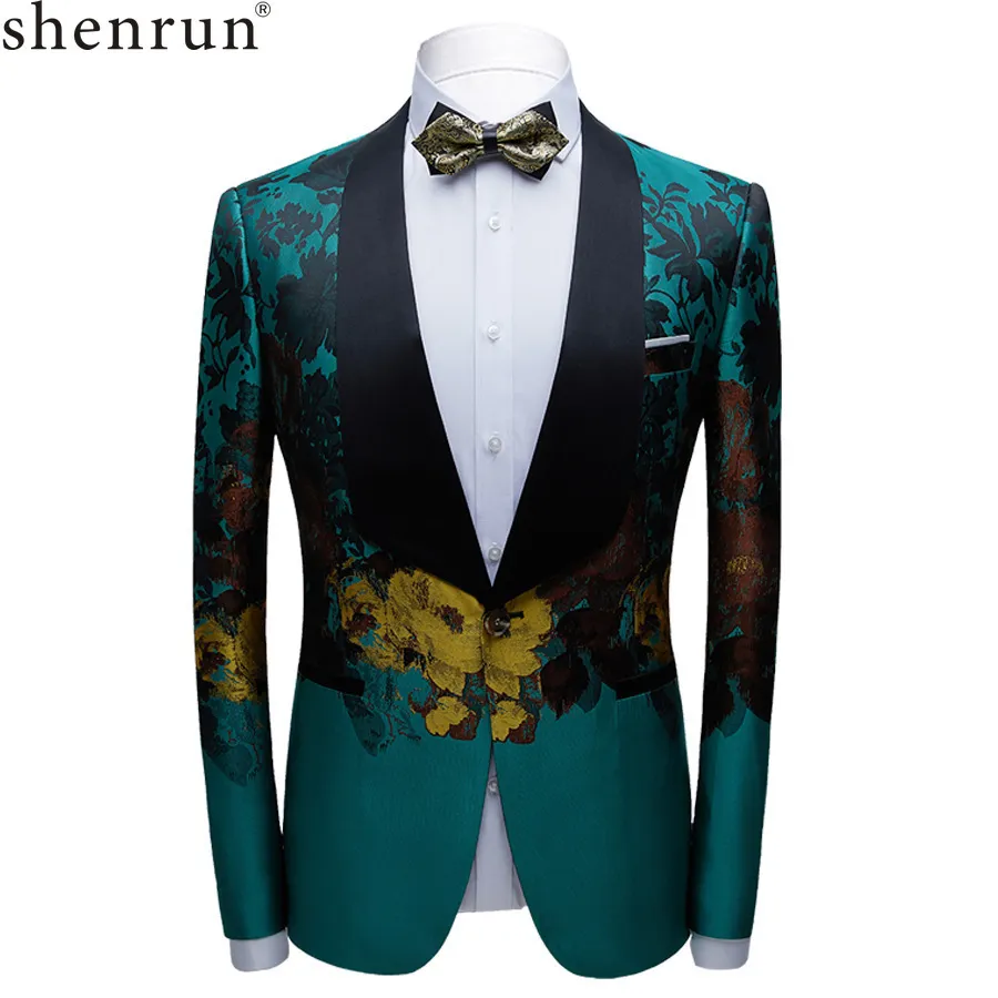 Shenrun Men Blazer Stage Kostym Bankett Bröllop Brudgum Tuxedo Jacka Party Prom Host Singer Dancer Ball Musician Big Shawl Lapel 201104