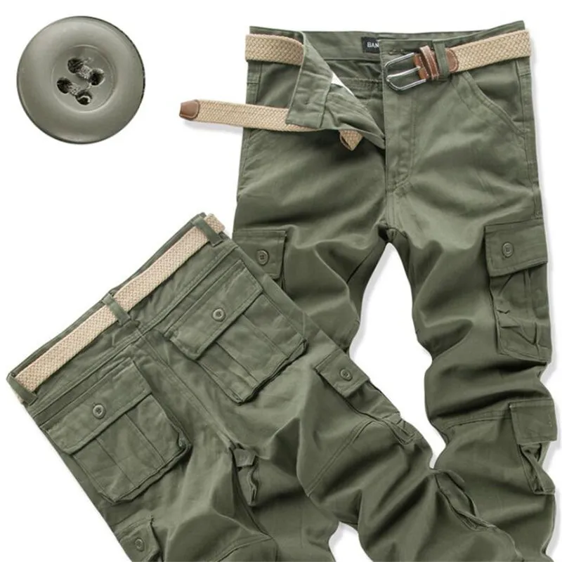 Calças de carga homens primavera outono calças táticas militares multi-bolsos lavar solto exército verde calças longas homens calças casuais 201110