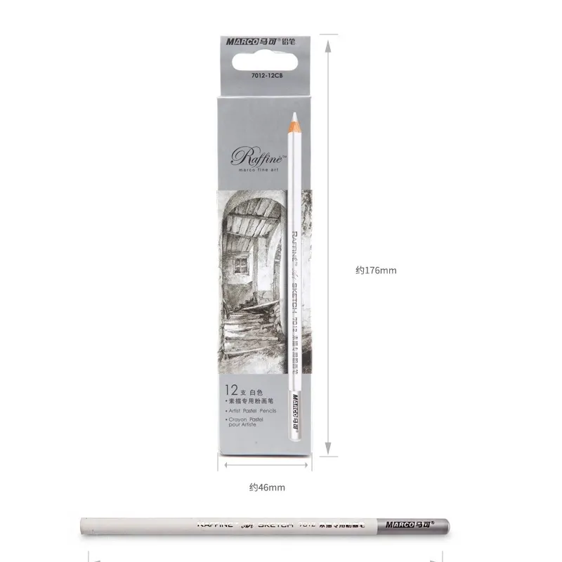 Marco7012 stylo croquis blanc blanc cocan de couleur charbon de bois pour dessin silencieux crayon crayon blender pastel Y200709