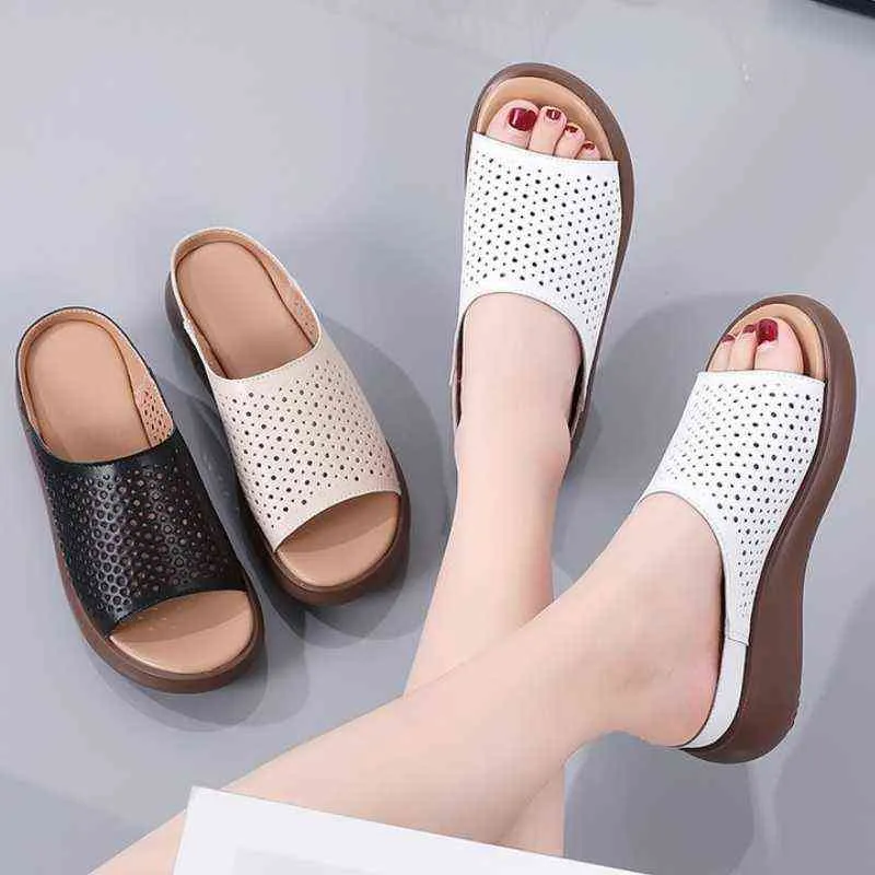 Kvinnor Wedge Sandaler Premium Ortopedic Open Toe Sandaler Tjock Botten Casual Skor Andas Mesh Lightweight Ladies Footwear G0210